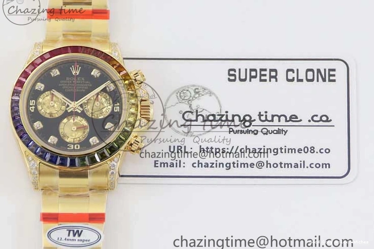 AAA Replica Watches 116595RBOW Black on A Diamonds 2406 Best YG 904L YG Dial Edition Bracelet Effortless TWF 1:1 Steel Daytona YG 0109